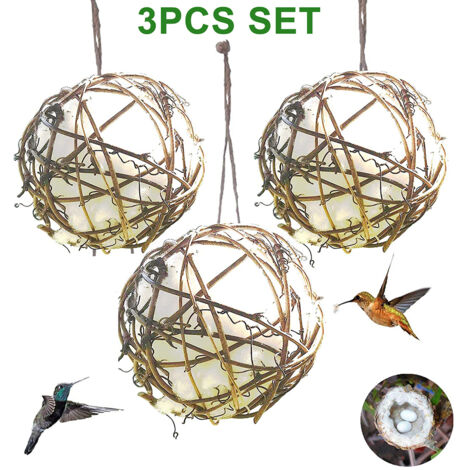 3-teiliges 7,6 cm großes Kolibri-Nest mit Wattebäuschen – Nistmaterial für Wildvögel, Zaunkönige und Finken