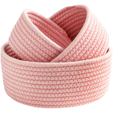 3-teiliges Aufbewahrungskorb-Set aus gewebtem Baumwollseil (S, M, L) - Runde, abnehmbare Körbe für Spielzeug, Kleidung, Zeitschriften (Rosa)