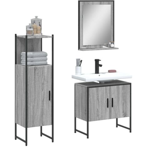 3-teiliges Badezimmer-Schranksystem Sonoma Grau