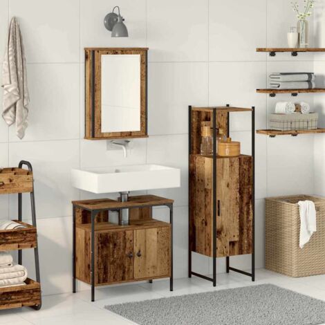 3-teiliges Badezimmermöbel Set Altholz Holzwerkstoff vidaXL185133