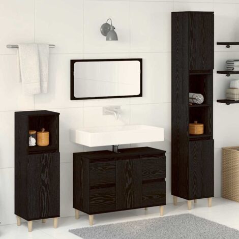 3-teiliges Badezimmermöbel Set Schwarze Eiche Holzwerkstoff vidaXL778321