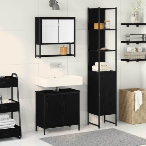 3-teiliges Badezimmermöbelset Schwarz Eiche Holzwerkstoff vidaXL318489