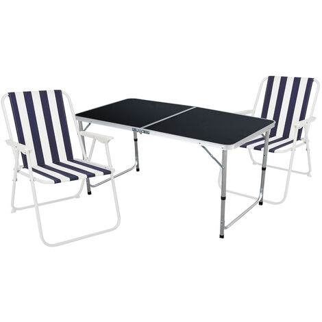 3-teiliges Campingmöbel Set blau-weiß 120x60x58/70cm schwarz-MMC330872B+2xM60029