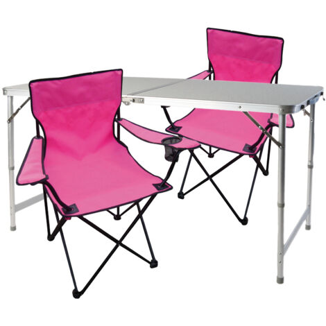 3-teiliges Campingmöbel Set mit 2 x Anglerstuhl Pink-MMC330872+2xPO2471