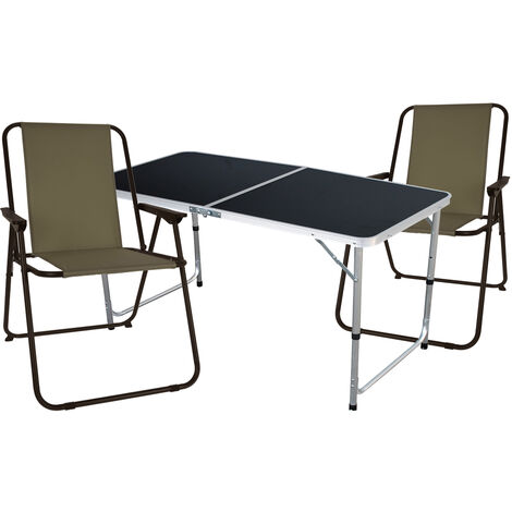 3-teiliges Campingmöbel Set Tisch schwarz 2 x Stuhl Oliv-Grün-MMC330872B+2xLE8000060
