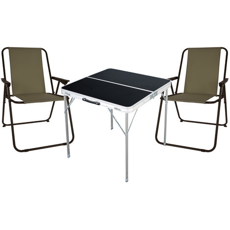 3-teiliges Campingmöbel Set Tisch schwarz 2 x Stuhl Olive-Grün-MMC330883B+2xLE8000060