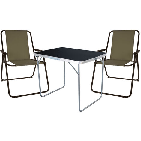 3-teiliges Campingmöbel Set Tisch schwarz 2 x Stuhl Olivgrün-MMC0330871B+2xLE8000060