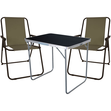 3-teiliges Campingmöbel Set Tisch schwarz 2 x Stuhl Olivgrün-MMC330870B+2xLE8000060