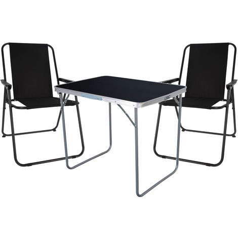 3-teiliges Campingmöbel Set Tisch schwarz 2 x Stuhl Schwarz-MMC330870B+2xLE8000020
