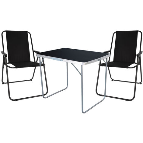 3-teiliges Campingmöbel Set Tisch schwarz 2 x Stuhl Schwarz-MMC330871B+2xLE8000020
