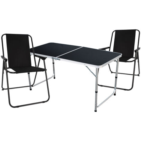 3-teiliges Campingmöbel Set Tisch schwarz 2 x Stuhl Schwarz-MMC330872B+2xLE8000020