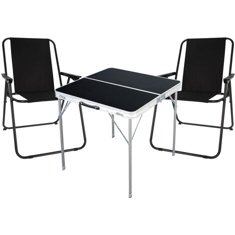 3-teiliges Campingmöbel Set Tisch schwarz 2 x Stuhl Schwarz-MMC330883B+2xLE8000020