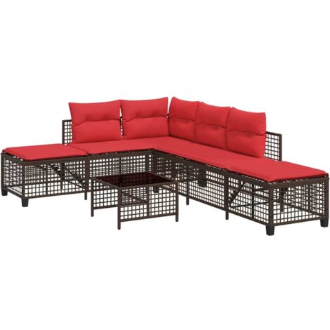 3-teiliges Ecksofa-Set für den Garten mit Kissen, braun, Polyrattan vidaXL