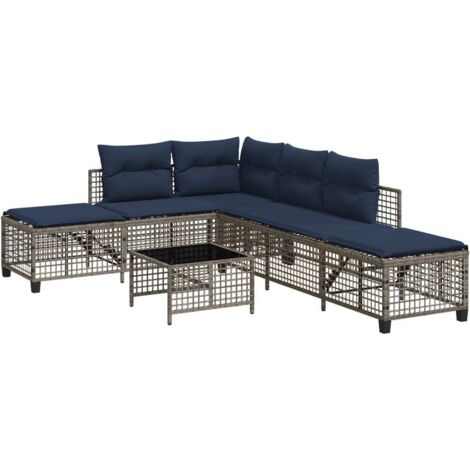 3-teiliges Ecksofa-Set für den Garten mit Kissen, grau, Polyrattan vidaXL