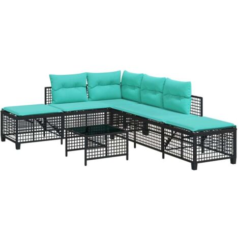 3-teiliges Ecksofa-Set für den Garten mit Kissen, schwarzes Polyrattan vidaXL