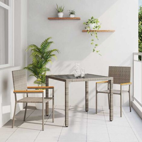 3-teiliges Garten Esstisch-Set Grau Poly-Rattan vidaXL226752