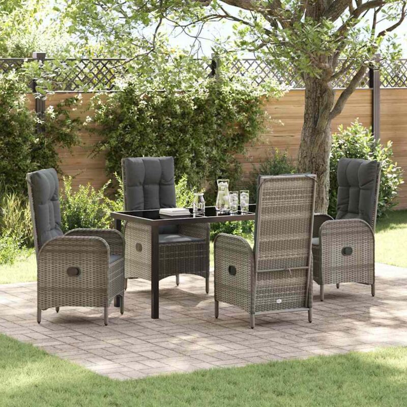 Garten Essgruppe Mit Kissen 5 Pcs Grau Poly Rattan Vidaxl