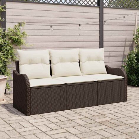 3-teiliges Garten Sofa Set mit Kissen Braun Poly Rattan vidaXL301827