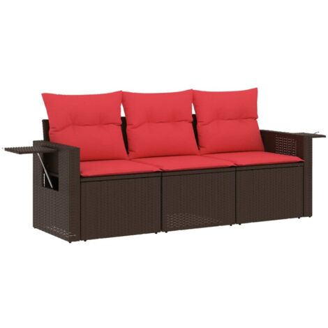 3-teiliges Gartensofa-Set mit Kissen, braun, Polyrattan vidaXL