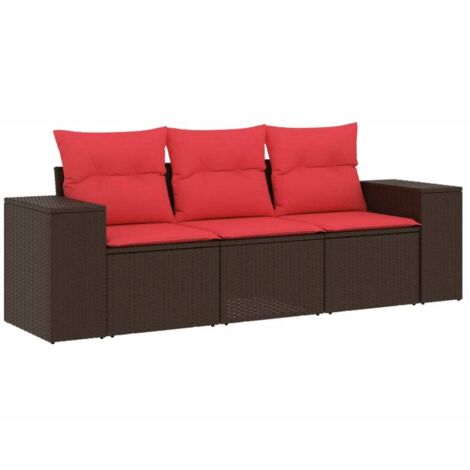 3-teiliges Gartensofa-Set mit Kissen, braun, Polyrattan vidaXL
