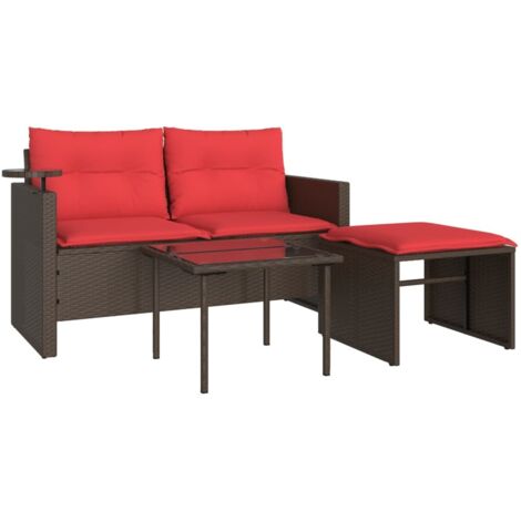 3-teiliges Gartensofa-Set mit Kissen, braun, Polyrattan vidaXL