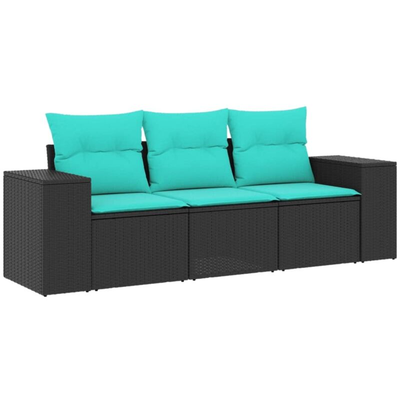 3-teiliges Gartensofa-set Mit Kissen, Schwarzes Polyrattan Vidaxl