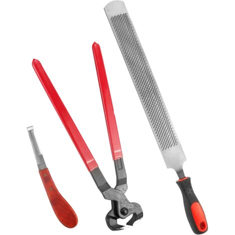 3-teiliges Hufpflege-Set für Pferde: Hufschere, Huftrimmer und Raspel mit Griff