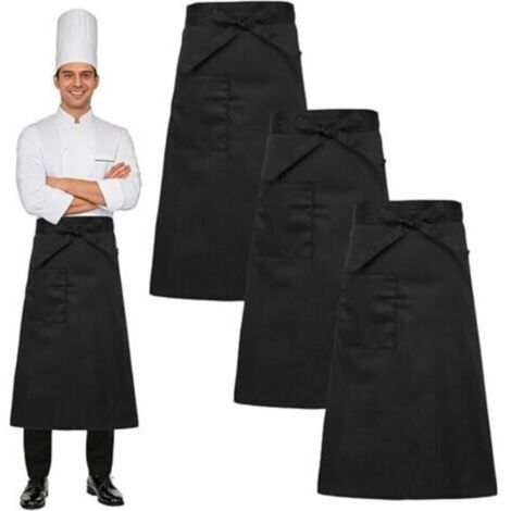 3-teiliges Kellnerschürzen-Set, schwarz, professionelle Küchenschürze für Damen und Herren, Restaurantschürze, Koch-/Kellnerschürze, Cateringschürze, 69 x 66 cm, für Bistro, Café, Grill, Konditorei