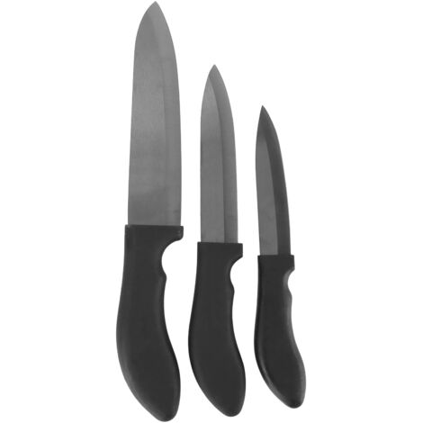 3-teiliges Keramikmesser-Set mit schwarzen Klingen und ergonomischen Griffen für Obst und Kochen