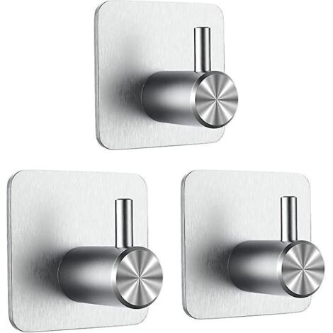 3-teiliges Klebehaken-Set, 3 m, Wandhaken für Badezimmer, kein Bohren erforderlich, Küchenhandtuchhalter aus Edelstahl, Silber