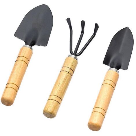3-teiliges Mini-Gartengeräte-Set, bestehend aus kleinem Rechen und Schaufel, kleine Schaufel, Rechen und Schaufel mit Holzgriff für Topfpflanzen im Garten