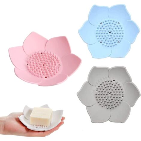 3-teiliges Seifenschalen-Set, Silikon-Seifenhalter, Seifenschale fürs Badezimmer, Blumenform, Silikon-Seifenbehälter, Seifenhalter, Silikon-Seifenschale für Bad und Küche, Badezimmeraccessoires