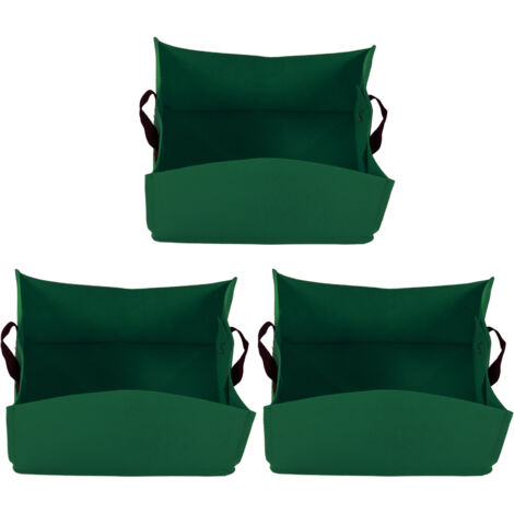 3-teiliges Set dicker, vliesstoffhaltiger Pflanzsäcke für Gemüse und Gartenarbeit mit Tragegriffen, 40 x 30 x 20 cm, Grasgrün