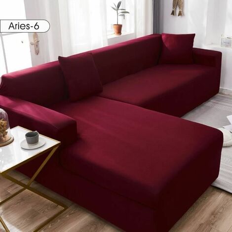 3-teiliges Set Elastischer Sofabezug L-Form Chaiselongue Stretch Couchbezug für FUIENKO Rot