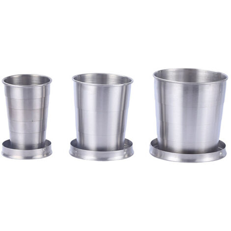 3-teiliges Set faltbarer Edelstahlbecher, Edelstahl-Einziehmechanismus