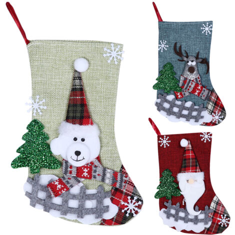 3-teiliges Set hängender Weihnachtsstrümpfe, Baumschmuck, festliche Geschenktüte