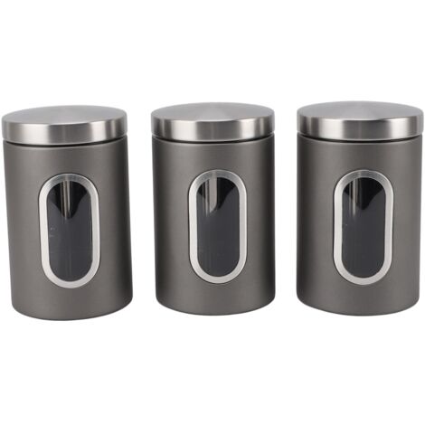 3-teiliges Set luftdichter Edelstahlbehälter mit Sichtfenster für Kaffee und Samen – Silbergrau