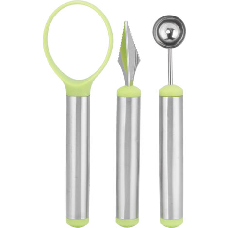3-teiliges Set Obstlöffel aus Edelstahl mit Melonenausstecher und Sparschäler – Küchenhelfer