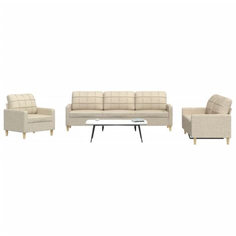 3-teiliges Sofa-Set Creme Stoff