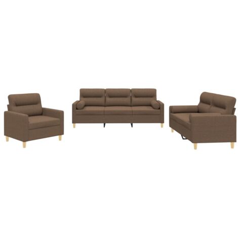 3-teiliges Sofaset mit braunen Kissen aus Stoff