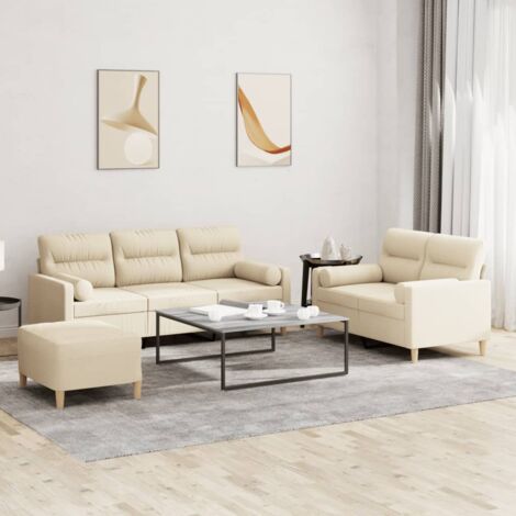 3-teiliges Sofaset mit cremefarbenen Kissen aus Stoff