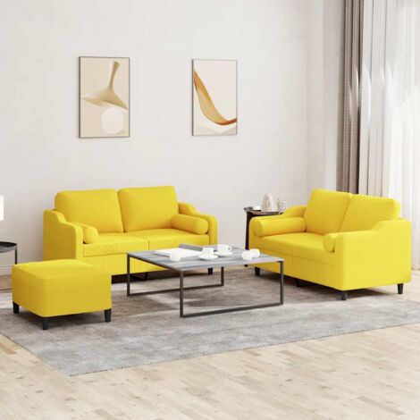 3-teiliges Sofaset mit hellgelben Kissen aus Stoff