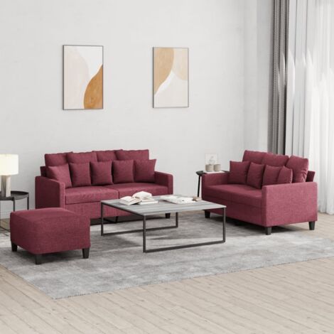 3-teiliges Sofaset mit Kissen Bordeauxrot Stoff