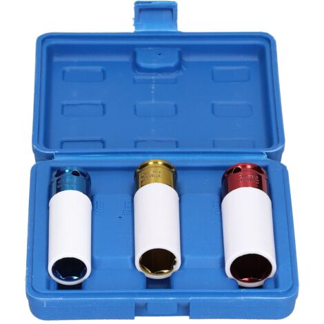 3-teiliges Tiefbett-Schlagschrauber-Steckschlüssel-Set 17, 19, 21 mm metrische Schlagschrauber-Steckschlüssel, farbige Reifenschutzhüllen