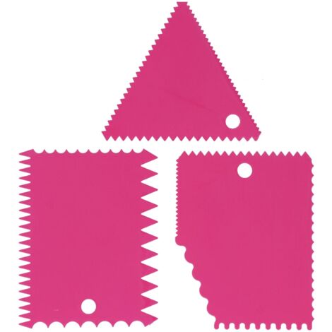 3-teiliges Tortenglätter-Set (rot und rosa), Sahneschaber und Ausstecher mit unregelmäßigem Rand