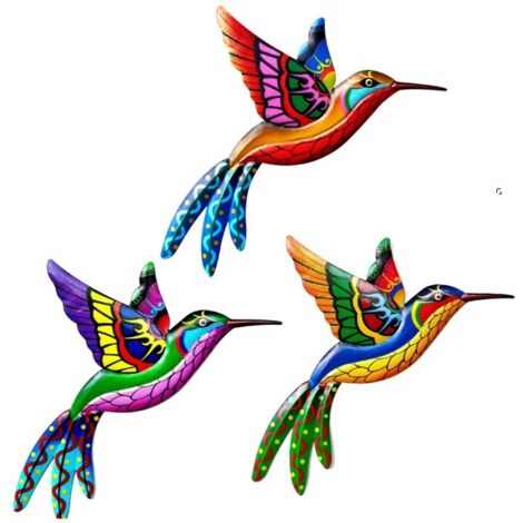 3-teiliges Wanddekor aus Metall, Kolibri – Vogel aus Schmiedeeisen – Wand