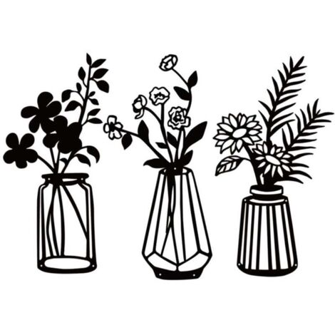 3-teiliges Wanddekor-Set aus Metallblumen, schwarze Metall-Wandkunst, florale Metall-Wandskulptur für Terrasse, Balkon, Wohnzimmer, Schlafzimmer, Esszimmer, Küchendekoration
