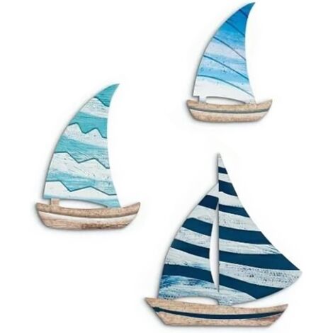 3-teiliges Wanddekor-Set, elegante Vintage-Wanddekoration, schlichte Dekorationen in Segelbootform, maritime Wandkunst mit Segelbootmotiv, leicht, einfach zu montieren und aufzuhängen