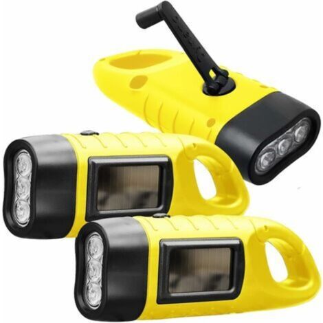 3-teiliges wiederaufladbares LED-Taschenlampenset, wiederaufladbare Solartaschenlampe mit Wanderschlaufe, Dynamotaschenlampe