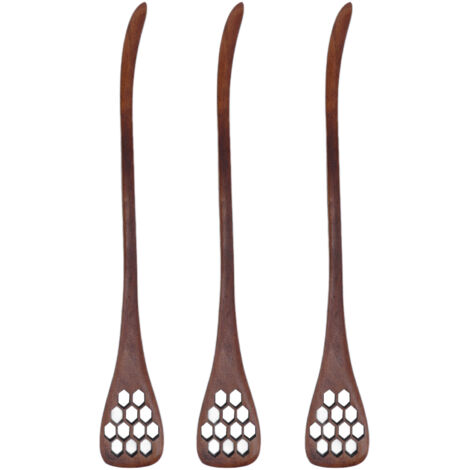 3-teiliges wiederverwendbares Honiglöffel-Set aus Holz für Küche und Restaurant – farbenfroher Rührstab